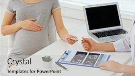  Presentation with capsules pills pill doctor prescription - Beautiful PPT theme featuring doctor giving pills to pregnant backdrop and a light gray colored foreground