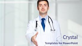  Presentation with friendly - PPT theme with doctor giving you his hand background and a sky blue colored foreground