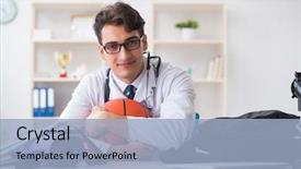  Presentation with sports doctor - PPT theme having doctor going to sports background and a  colored foreground