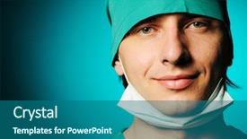  Presentation with mask - Cool new presentation theme with doctor green - surgeon in mask close-up portrait backdrop and a ocean colored foreground