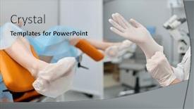  Presentation with gynecologist - Presentation design having doctor-gynecologist-wearing-sterile-rubber background and a light gray colored foreground