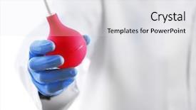  Presentation with medical robot hand and doctor - Presentation consisting of doctor hand in gloves with medical pink enema syringe isolated on white background background and a white colored foreground