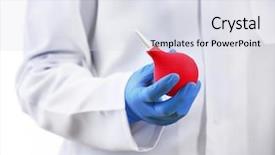  Presentation with medical hand - Colorful theme enhanced with doctor hand in gloves with medical pink enema syringe isolated on white background backdrop and a sky blue colored foreground