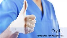  Presentation with rubber gloves doctor puts - Beautiful presentation theme featuring doctor hand in sterile gloves backdrop and a light blue colored foreground