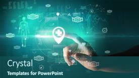  Presentation with medical hand - PPT layouts with doctor-hand-pressing-futuristic-health background and a ocean colored foreground