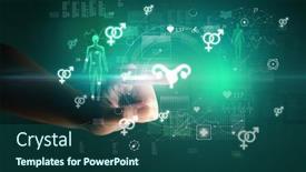  Presentation with medical hand - Amazing PPT theme having doctor-hand-pressing-futuristic-health backdrop and a ocean colored foreground