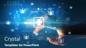  Presentation with medical hand - Colorful theme enhanced with doctor-hand-pressing-futuristic-health backdrop and a ocean colored foreground