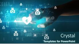  Presentation with medical hand - PPT theme with doctor-hand-pressing-futuristic-health background and a  colored foreground