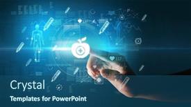  Presentation with medical hand - Slide deck having doctor-hand-pressing-futuristic-health background and a ocean colored foreground