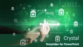  Presentation with medical hand - PPT layouts consisting of doctor-hand-pressing-futuristic-health background and a ocean colored foreground