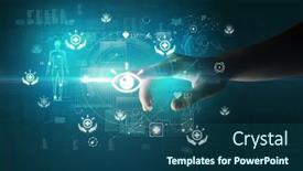  Presentation with medical hand - Presentation design having doctor-hand-pressing-futuristic-health background and a ocean colored foreground