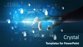 Presentation with medical hand - Presentation featuring doctor-hand-pressing-futuristic-health background and a ocean colored foreground