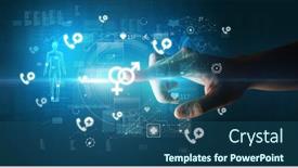  Presentation with medical hand - Presentation theme having doctor-hand-pressing-futuristic-health background and a ocean colored foreground