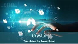  Presentation with medical hand - Theme consisting of doctor-hand-pressing-futuristic-health background and a  colored foreground