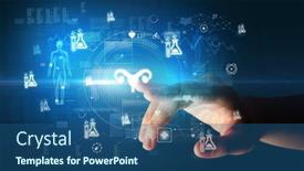  Presentation with medical hand - PPT theme having doctor-hand-pressing-futuristic-health background and a ocean colored foreground