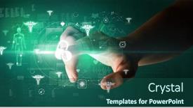  Presentation with medical hand - Slide deck with doctor-hand-pressing-futuristic-health background and a ocean colored foreground