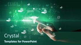  Presentation with futuristic - Slide deck with doctor-hand-pressing-futuristic-health background and a ocean colored foreground