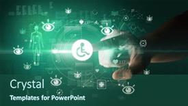  Presentation with futuristic - PPT layouts featuring doctor-hand-pressing-futuristic-health background and a ocean colored foreground