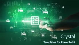  Presentation with futuristic - PPT theme with doctor-hand-pressing-futuristic-health background and a ocean colored foreground