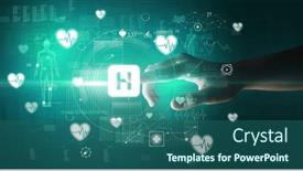  Presentation with futuristic - PPT theme featuring doctor-hand-pressing-futuristic-health background and a ocean colored foreground