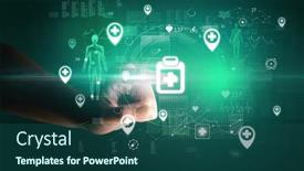  Presentation with futuristic - Presentation theme featuring doctor-hand-pressing-futuristic-health background and a ocean colored foreground