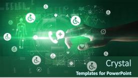  Presentation with futuristic - PPT theme consisting of doctor-hand-pressing-futuristic-health background and a ocean colored foreground