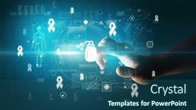  Presentation with medical hand - Slide deck having doctor-hand-pressing-futuristic-health and a ocean colored foreground