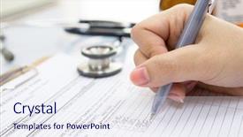  Presentation with medical robot hand and doctor - Cool new presentation design with doctor hand writing a medical backdrop and a sky blue colored foreground