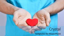  Presentation with nurse and patient holding hands - Slide set featuring doctor hands holding red heart background and a teal colored foreground