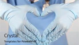  Presentation with rubber gloves doctor puts - Theme having doctor hands in gloves making background and a light blue colored foreground
