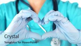  Presentation with hands heart - Presentation consisting of doctor hands in gloves making background and a light blue colored foreground