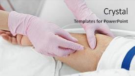  Presentation with skin doctor - Cool new theme with doctor hands in protective gloves inserting a needle through the patient arm skin for intravenous injection in hospital backdrop and a lemonade colored foreground