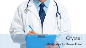  Presentation with writing - Colorful PPT theme enhanced with doctor hands writing on clipboard backdrop and a light blue colored foreground