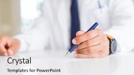  Presentation with medical robot hand and doctor - Colorful slides enhanced with doctor hands writing on paper backdrop and a  colored foreground