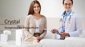  Presentation with psychiatrist - PPT theme with doctor help - female psychiatrist looking at camera background and a  colored foreground