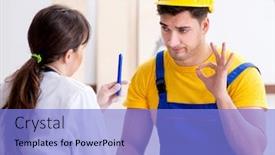  Presentation with helping - Slide deck having helping injured worker at construction background and a light blue colored foreground