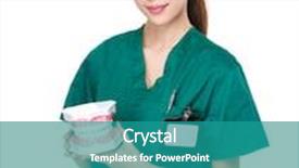  Presentation with denture - Cool new slide set with doctor hold with denture backdrop and a teal colored foreground