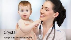  Presentation with baby doctor - Slide deck having doctor holding a baby background and a soft green colored foreground