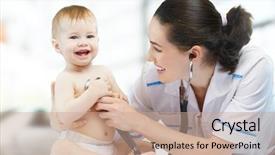  Presentation with baby doctor - Colorful presentation design enhanced with doctor holding a baby backdrop and a coral colored foreground
