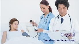  Presentation with blood pressure - Beautiful presentation theme featuring doctor holding a medical chart backdrop and a sky blue colored foreground