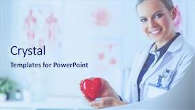  Presentation with human heart - PPT theme consisting of doctor holding a red heart background and a sky blue colored foreground