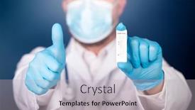  Presentation with viral - Presentation design consisting of doctor-holding-a-test-kit background and a light gray colored foreground