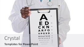  Presentation with vision - Presentation enhanced with doctor holding a vision exam chart isolated on a white background background and a light gray colored foreground