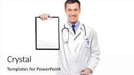  Presentation with white blank notebook silver - Beautiful slides featuring doctor holding a white blank backdrop and a white colored foreground