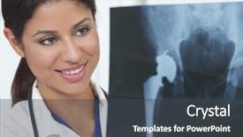  Presentation with artificial intelligence in medical - Audience pleasing theme consisting of doctor holding artificial hip replacement backdrop and a dark gray colored foreground