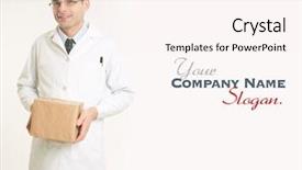  Presentation with lab coat - Presentation design consisting of doctor holding blank - smiling man in a lab background and a  colored foreground