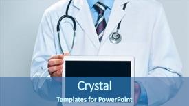  Presentation with hands holding black tablet - Beautiful theme featuring doctor holding blank digital tablet backdrop and a ocean colored foreground