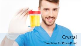  Presentation with urine - Slide set consisting of doctor holding bottle of urine background and a light blue colored foreground