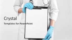  Presentation with light - PPT theme consisting of doctor holding clipboard on light background and a white colored foreground
