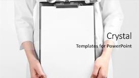  Presentation with distribution light - PPT theme enhanced with doctor holding clipboard on light background and a  colored foreground